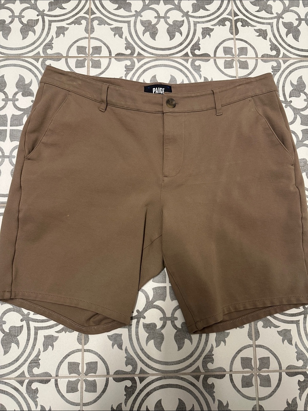 PAIGE Men's Taupe Flat Front Stretch Shorts